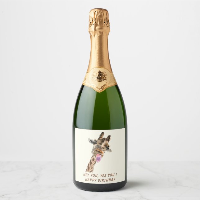 Birthday Sparkling Wine Label Funny Giraffe (Vorderseite)