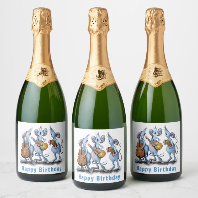 Birthday Sparkling Wine Label Mouse Music Band (Flaschen)
