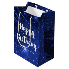 Birthday Star Galaxy on Blue Mittlere Geschenktüte