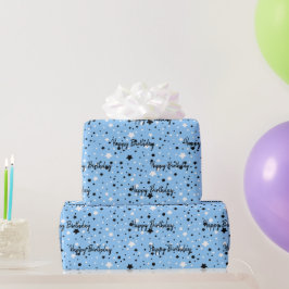 Birthday Stars on Blue Geschenkpapier