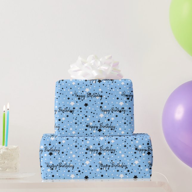 Birthday Stars on Blue Geschenkpapier (Partygeschenke)