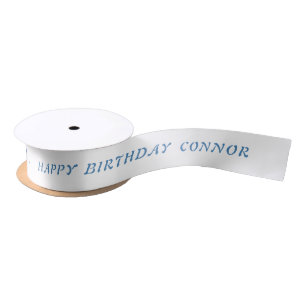 Birthday Steel Blue Ribbon mit Namen Satinband