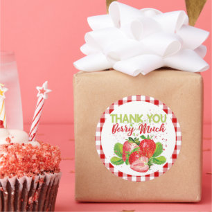 Birthday Strawberry Thema Kariert Danke Runder Aufkleber