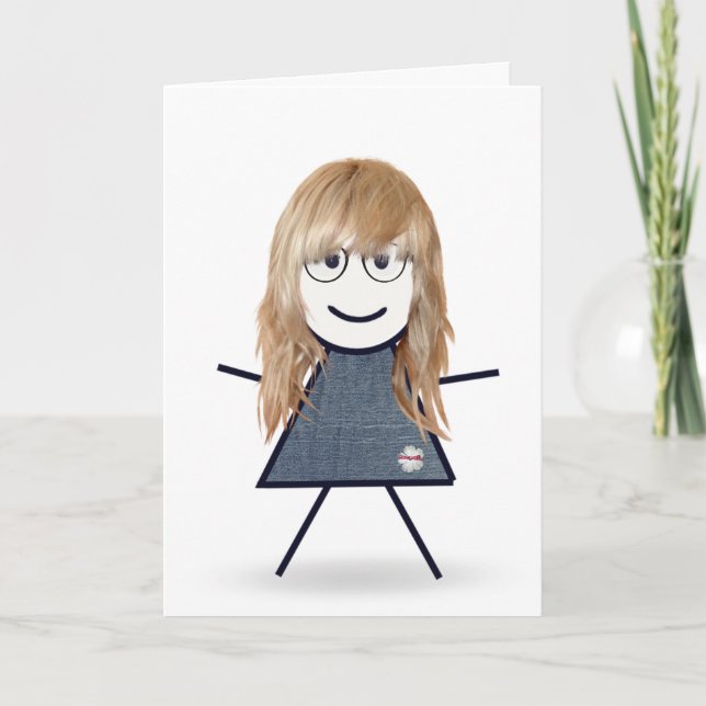 Birthday Strichmännchen Girl for Sister Karte (Vorderseite)