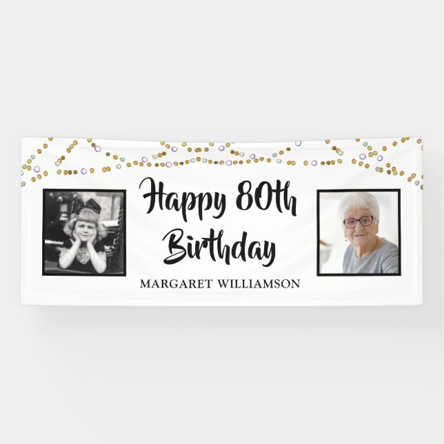 Birthday String Lights Brush Script-Foto Banner (Horizontal)