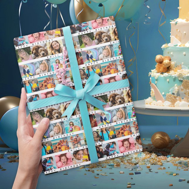 Birthday Strip FotoCollage Geschenkpapier (Von Creator hochgeladen)