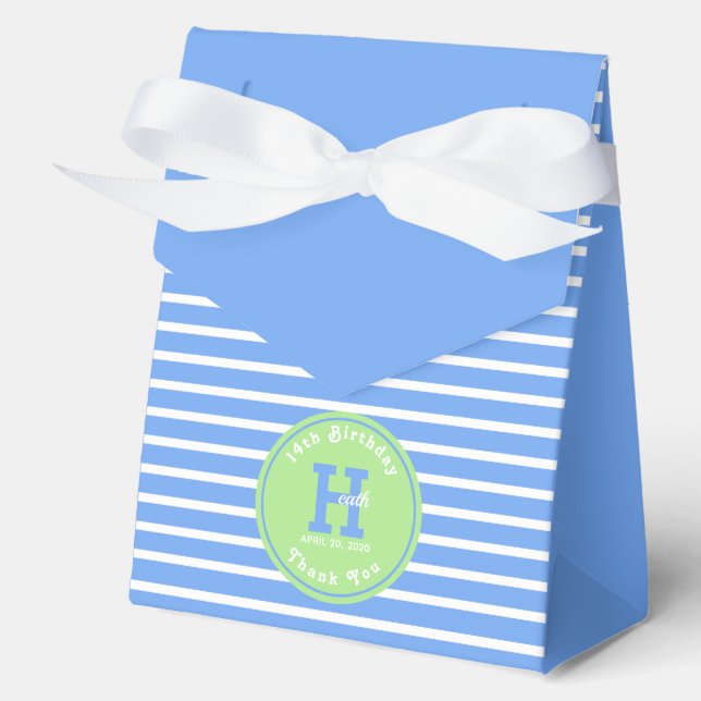 Birthday Stripes Blue ⎮ White Green Fee Box Geschenkschachtel (Vorderseite)