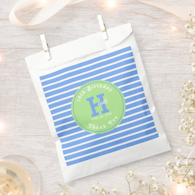 Birthday Stripes Blue ⎮ White Green Geschenktütchen (Ausgeschnitten)