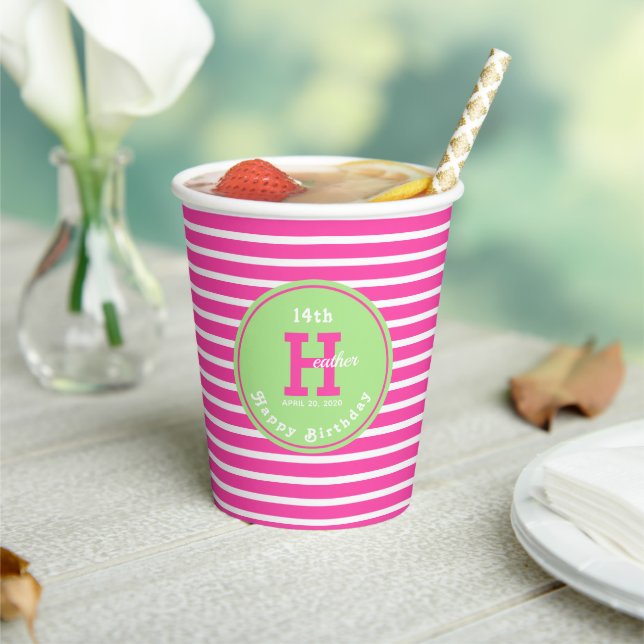 Birthday Strips Pink ⎮ White Paper Cup Pappbecher (In Situ)