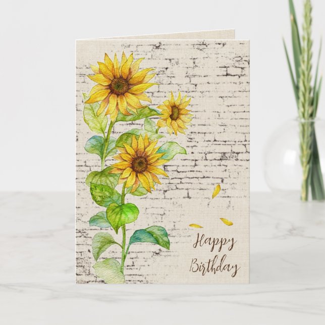 Birthday Sunflower Bouquet auf Brick Karte (Vorderseite)