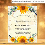 Birthday sunflower eucalyptus - Haushaltsausschrei Flyer<br><div class="desc">Bitte beachten Sie, dass diese Einladung auf Flyer Papier und sehr dünn ist. Umschläge sind nicht enthalten. Für dickere Einladungen (gleiche Gestaltung) besuchen Sie bitte unseren Shop. Für eine 40. Geburtstagsfeier (oder jedes Alter). Ein goldfarbener Hintergrund mit Sonnenblumen in Aquarelltönen, Eukalyptusgrün und goldenen Blätter. Imitate vergoldeten Glitzer Staub. Personalisieren und...</div>