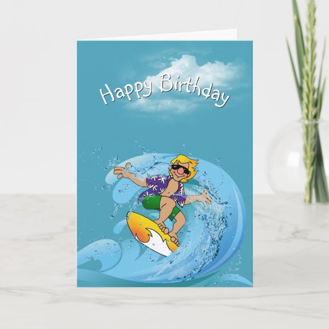 Birthday Surfer on Wave Karte (Vorderseite)