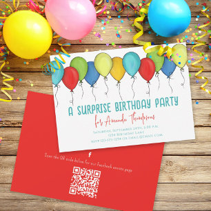Birthday Surprise Party Balloons QR Code Facebook Einladung