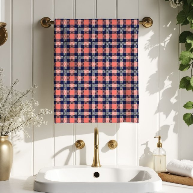 Birthday Surprise Towel Coral Navy Plaid Look Badhandtuch Set (Birthday Surprise Towel Coral Navy Plaid Look)