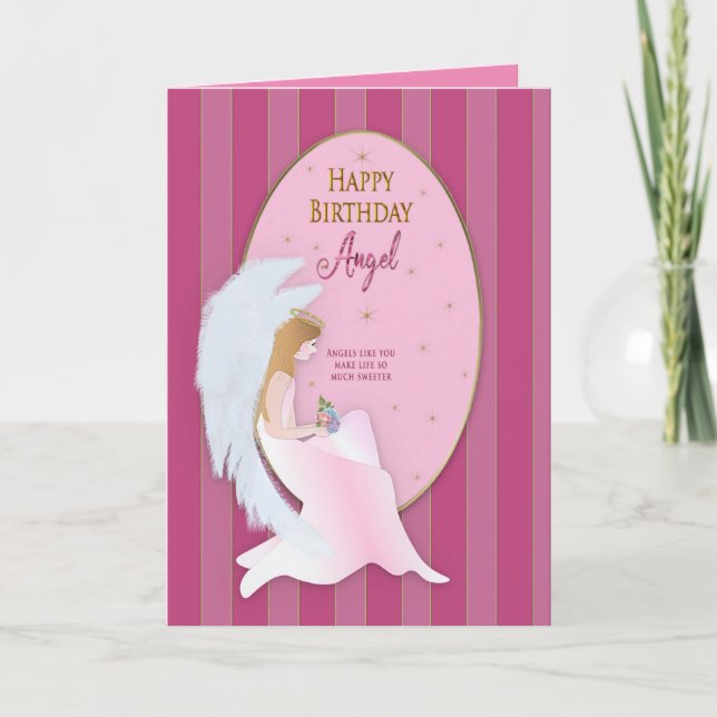 Birthday Sweet Angel Sitzen im Oval Rahmen Karte (Vorderseite)