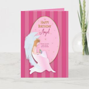 Birthday Sweet Angel Sitzen im Oval Rahmen Karte