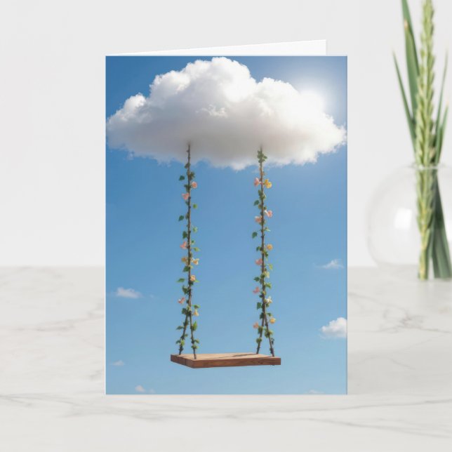 Birthday Swing Hanging From a Cumulus Cloud Karte (Vorderseite)
