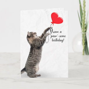 Birthday Tabby Cat mit Herzballon Karte