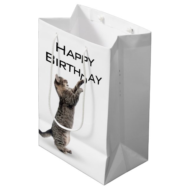 Birthday Tabby Cat Mittlere Geschenktüte (Vorderseite Schrägansicht)