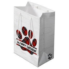 Birthday Tartan Kariert Paw Print Mittlere Geschenktüte
