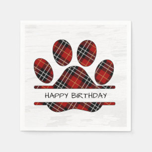 Birthday Tartan Kariert Paw Print Serviette