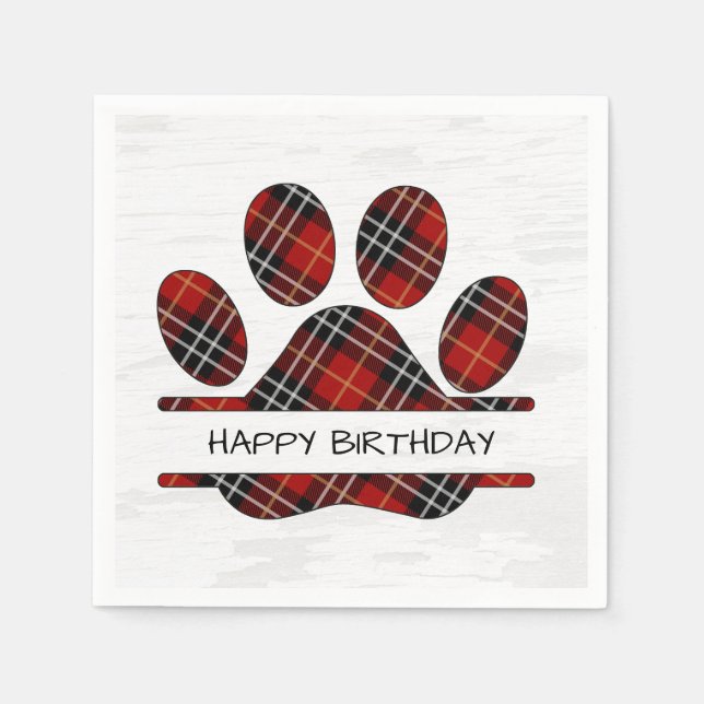 Birthday Tartan Kariert Paw Print Serviette (Vorderseite)