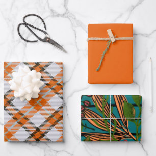 Birthday Tartan Muster orange und weiß niedlich ch Geschenkpapier Set