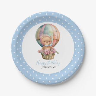 Birthday Teddy Bären Ballon Poke Dots Pappteller