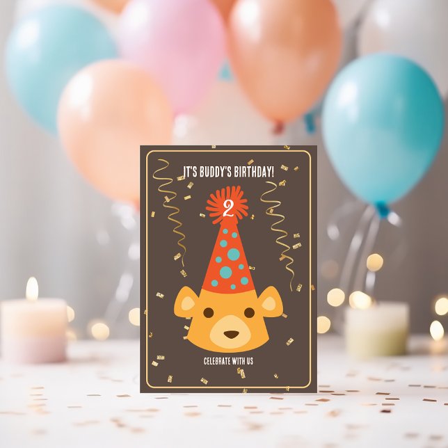 Birthday Teddy Bear Tragen eines Party Hat Einladung (Von Creator hochgeladen)