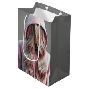 Birthday Teen Girl Hiding Behind Hair Mittlere Geschenktüte