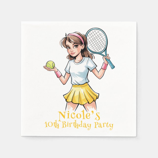 Birthday Tennis Ace Girl Serviette (Vorderseite)