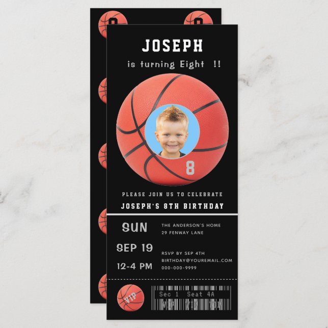 Birthday Ticket Black Foto Baseball Einladung (Vorne/Hinten)