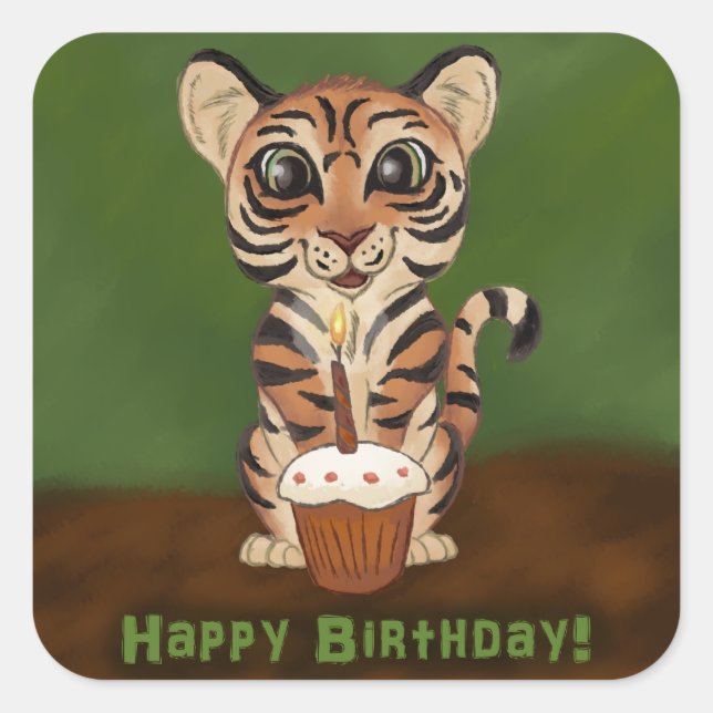 Birthday Tiger Quadratischer Aufkleber (Vorderseite)