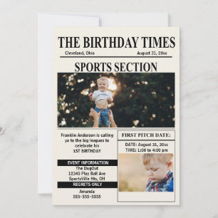 Birthday Times Sports Edition 1. Geburtstagsfeier Einladung
