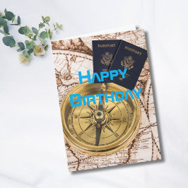 Birthday Travel World Map Passport Compass Fun Karte