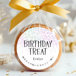 Birthday Treat Rainbow Glitter Confetti Runder Aufkleber