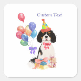 Birthday Tri Cavalier King Charles Spaniel  Quadratischer Aufkleber