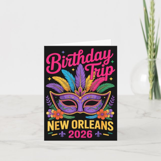 Birthday Trip New Orleans 2026 Matching Mardi Gras Karte (Vorderseite)
