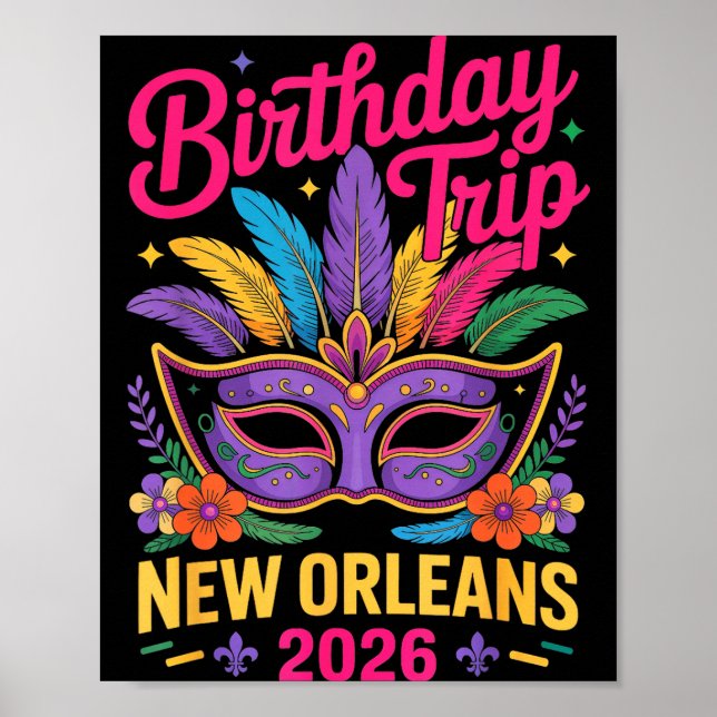 Birthday Trip New Orleans 2026 Matching Mardi Gras Poster (Vorne)
