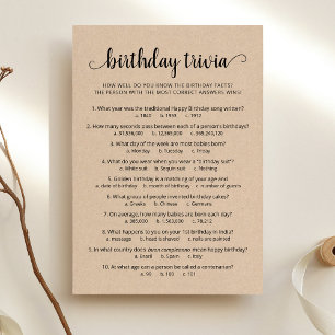 Birthday Trivia Spiel mit Antworten Geburtstagkart Einladung