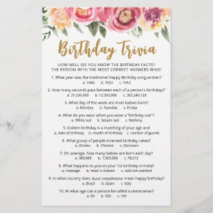 Birthday Trivia Spiel mit Antworten Geburtstagspar