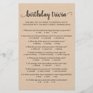 Birthday Trivia Spiel mit Antworten Geburtstagspar