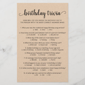 Birthday Trivia Spiel mit Antworten Geburtstagspar