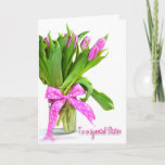 Birthday Tulips for Sister Karte<br><div class="desc">Hellrosa Tulpen in Vase mit Polka Dotbow für Sister.</div>
