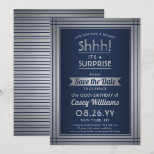 Birthday Überraschung Party Shhh! Elegant Navy Blu Save The Date