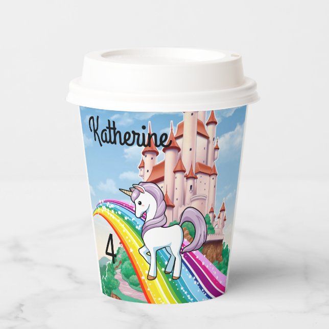 Birthday Unicorn Girl's Name & Age Star Regenbogen Pappbecher (Vorderseite)