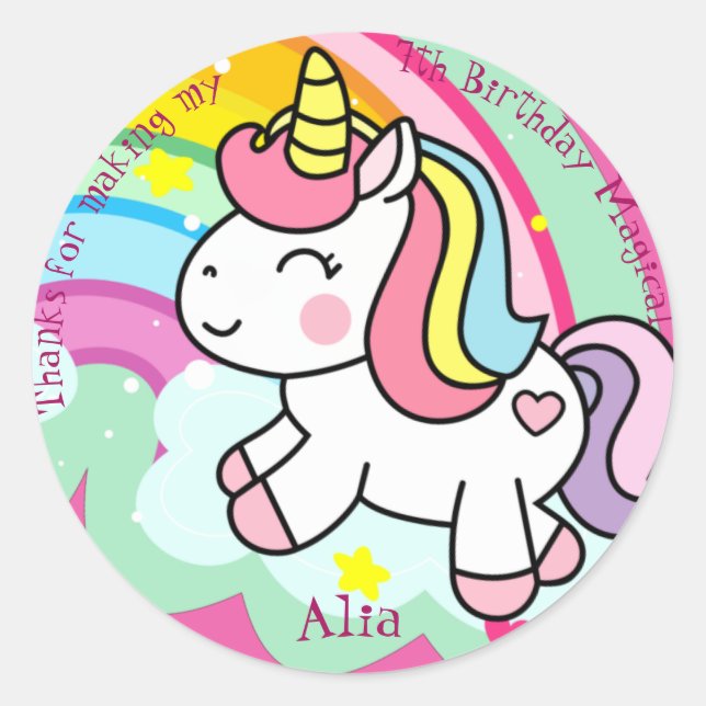 Birthday Unicorn Personalisiert Runder Aufkleber (Vorderseite)