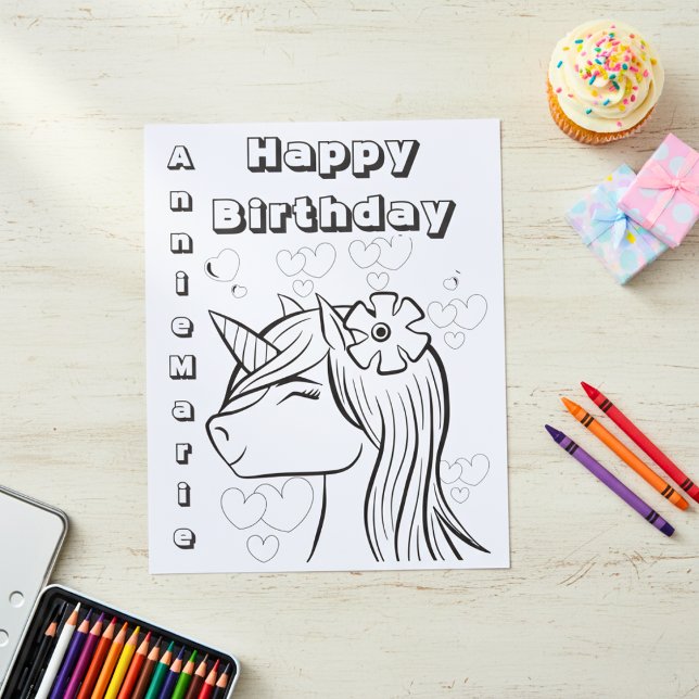 Birthday Unicorn Personalisiertes Farbblatt Papier (Birthday Unicorn Personalized Coloring Sheet Paper)