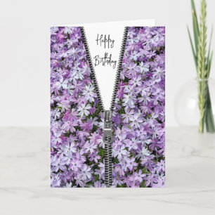 Birthday Unzipped Zipper auf Lila Phlox Karte