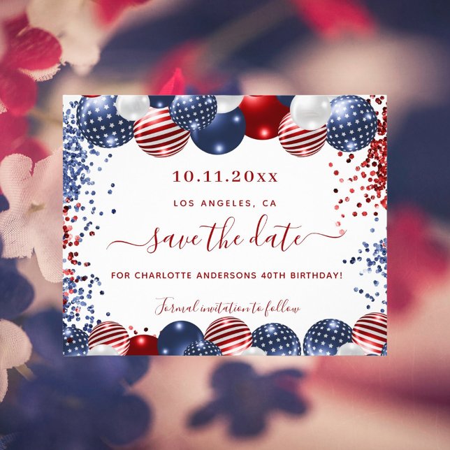 Birthday USA Rot-Blau-Haushalt Save the Date Flyer (Von Creator hochgeladen)